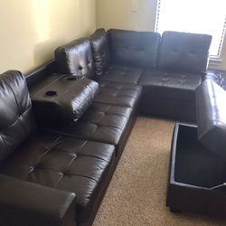 Brand New! Heights Black or Espresso Leather Reversible Sectional w/Ottoman 