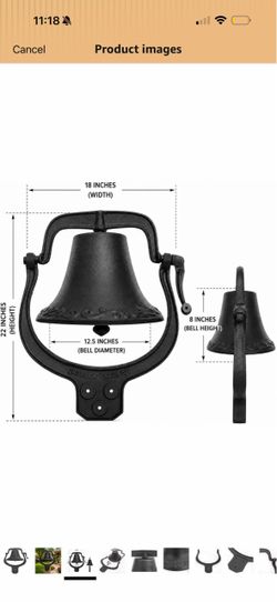 Stark USA Large Cast Iron Vintage Dinner Bell, Antique Farmhouse Hand Ring Bell with Wall Mount Bracket for Porch, Farm, School, Church, Patio & Outdo
