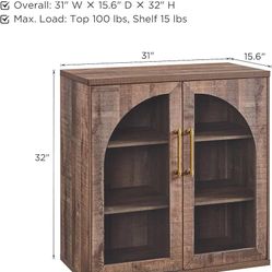 Glass Arched Door Sideboard Buffet Cabinet, Accent Cabinet with Adjustable Shelf, Wood Modular Credenza Storage Cabinet for Dining Room, Living Room, 