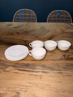 White Porcelain Cup and Saucer Set of 4