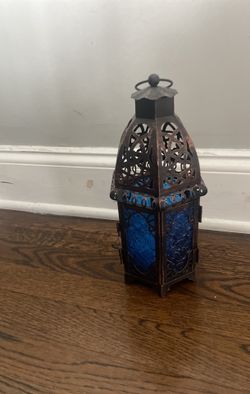 Blue Candle Holder With Door