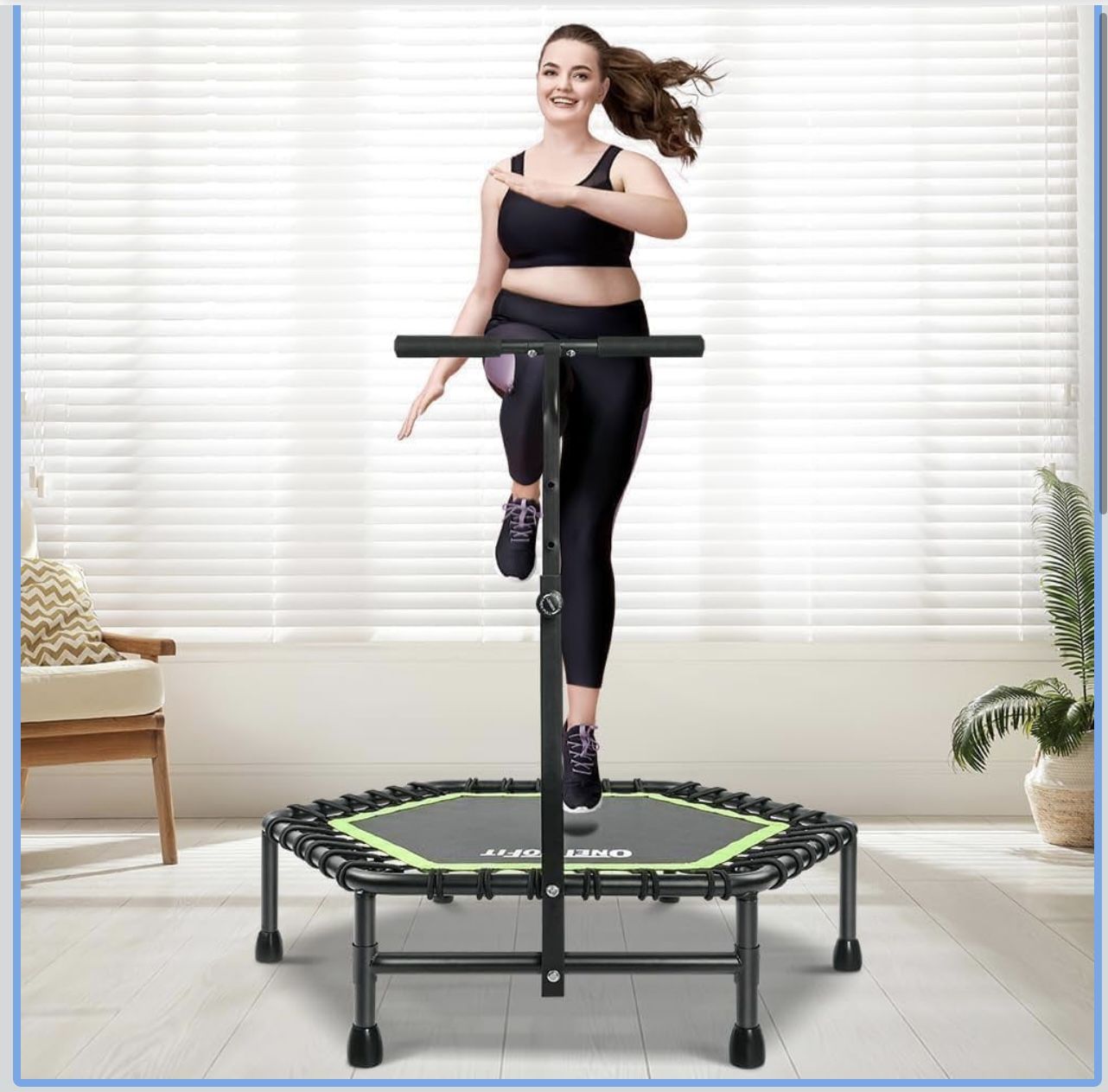 ONETWOFIT 45” Fitness Trampoline with Adjustable Handle – Brand New (Open Box)