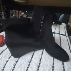 Size10 Women's Black Elastic Stretch With Zipper Boots 