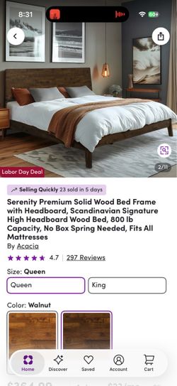 Acacia Serenity Queen Solid Wood Bed Frame - Walnut