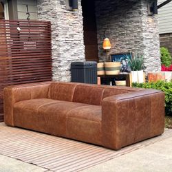 NEW IN-BOX—Retail $6,199—100% Top-Grain Leather Cigar Sofa—Free Same-Day Delivery!