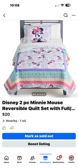 Disney 2 pc Minnie Mouse Reversible Quilt Set Full Size