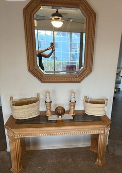 Entry table and matching mirror solid oak