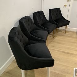 Dining Chair Set of 4, Upholstered Velvet with Back Pull Rod. Black