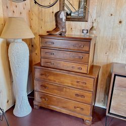 Solid Wood Six Drawer Vintage / MCM Tallboy Dresser