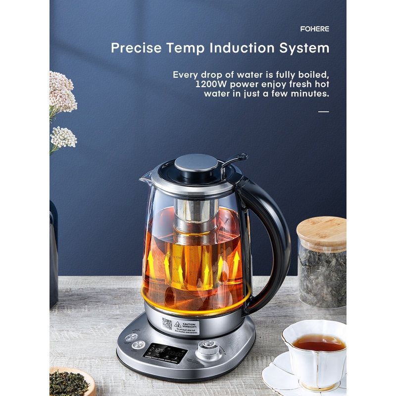 Electric Kettle Temperature Control with 9 Presets, LCD Display, 1.7L Glass Tea Kettle, 2Hr Keep Warm