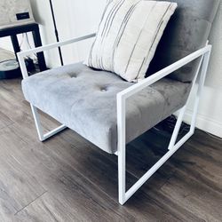 ACCENT CHAIR WITH GRAY MICROFIBER/SUEDE FABRIC AND METAL WHITE FRAME. -NEW !!!