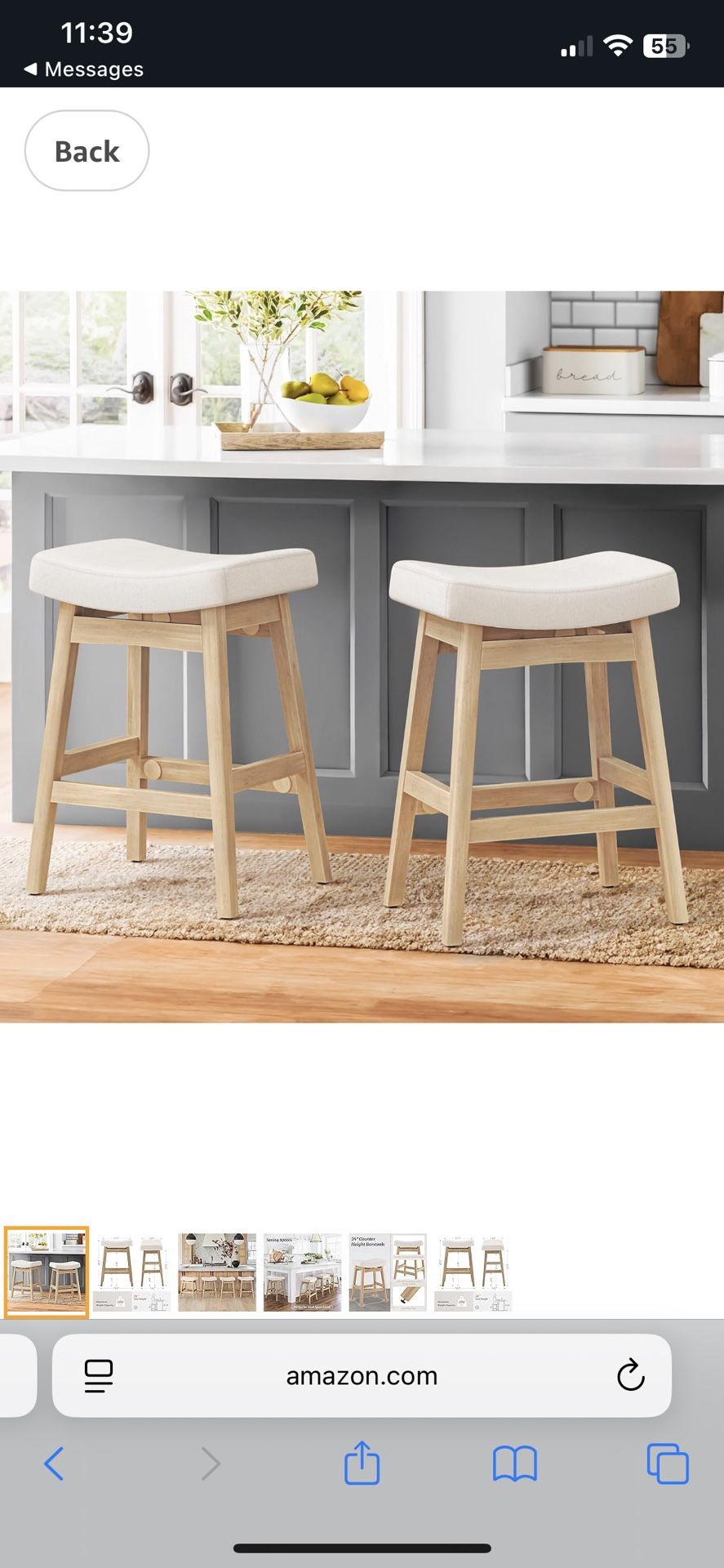 Bar Stools Set of 2, Barstools with Sturdy Wood Legs, Saddle Seat Counter Height Bar Stools for Kitchen Counter, Bar, Dining, 24 Inch Farmhouse Counte