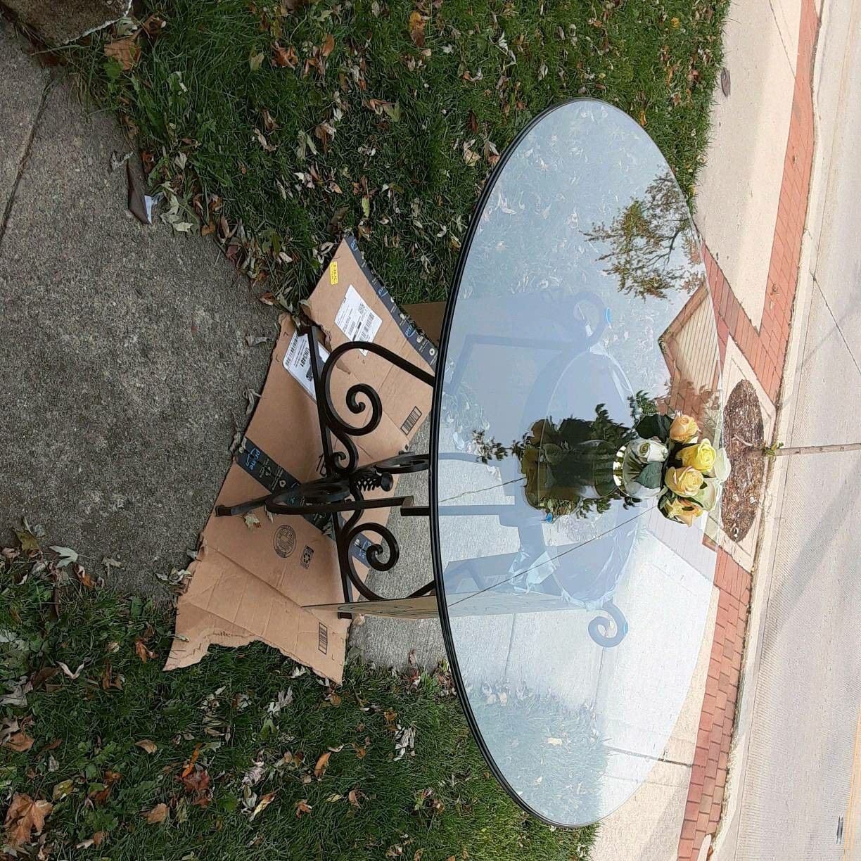 Glass top kitchen table W/Wrought iron base