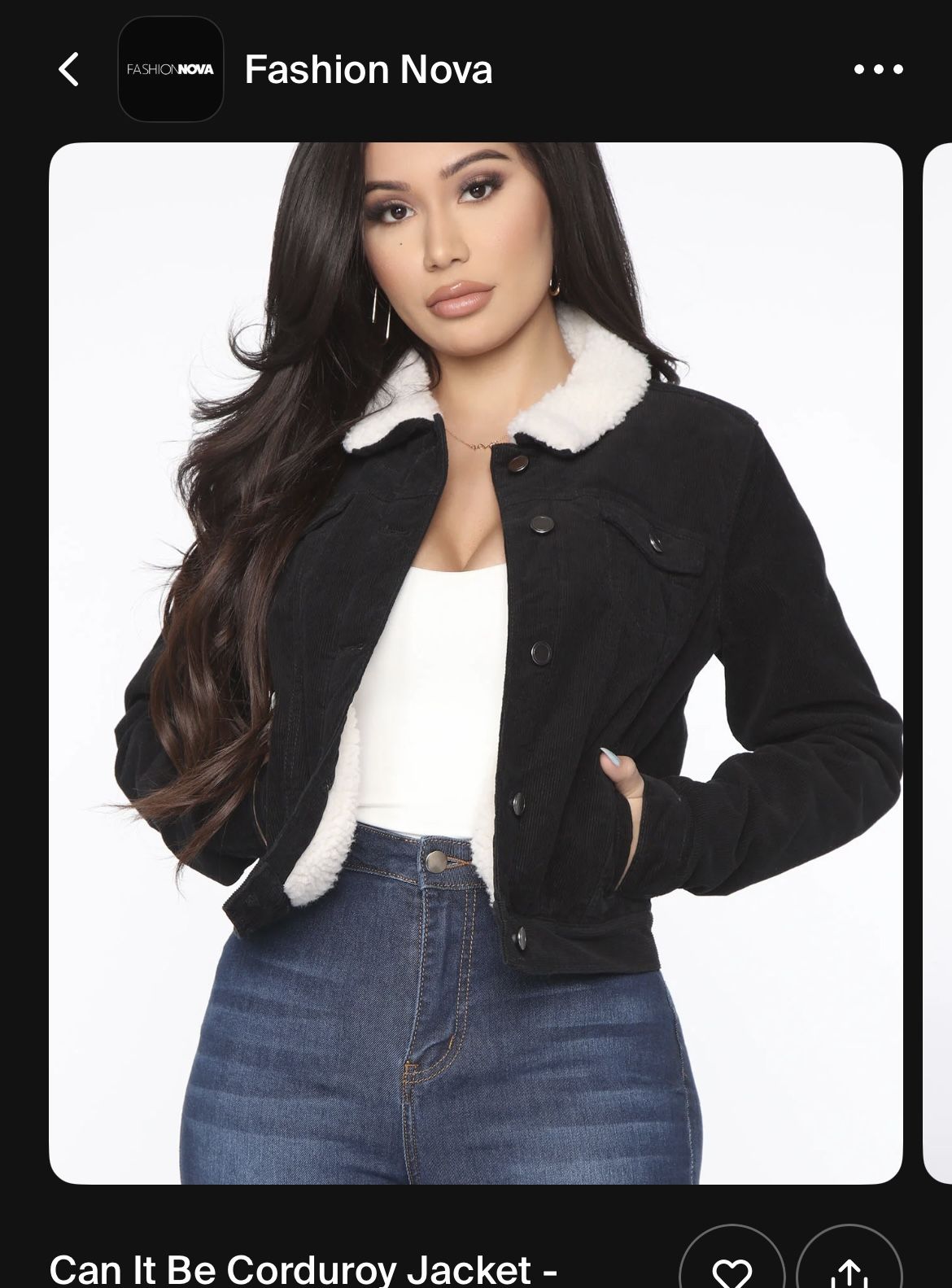 Fashion Nova ๐ท๏ธ NWT : Black Button Down Corduroy Sherpa Collar Jacket ๐ค
