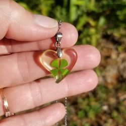 Glass Heart Shamrock Necklace