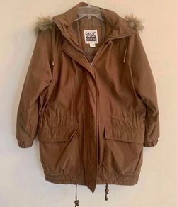 Ladies Faux Fur Trimmed Brown Parka Coat