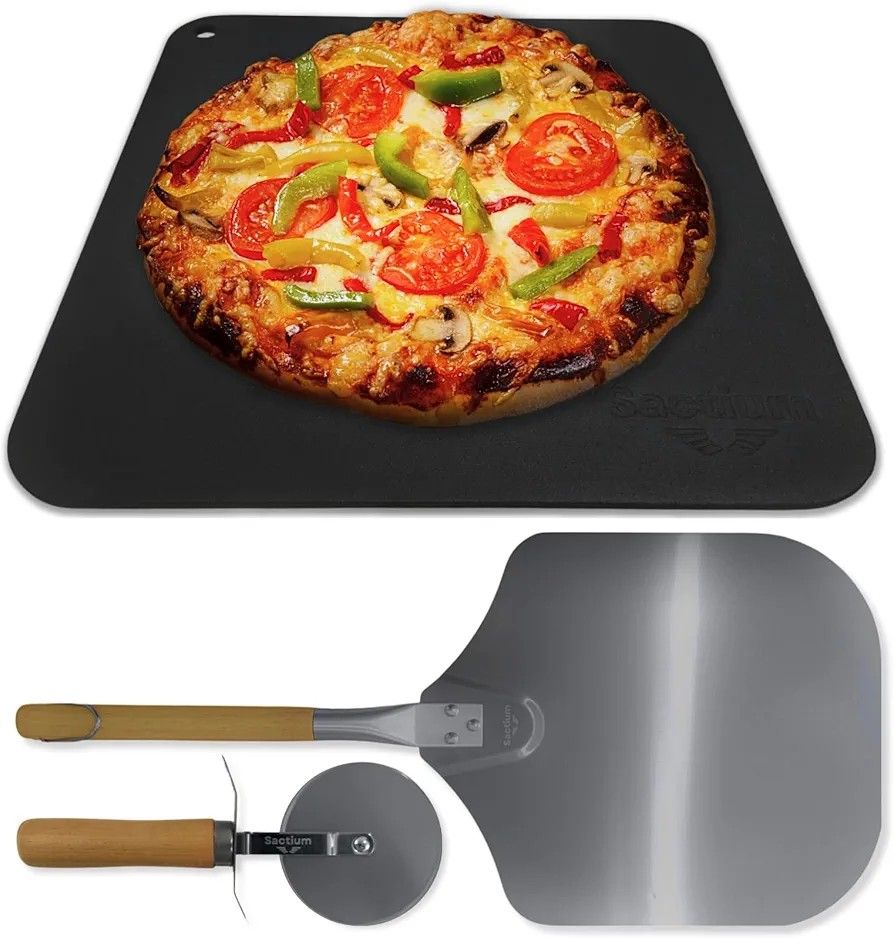 Pizza Steel Set 14''x14'' Carbon Steel Pizza Steel, Peel & Cutter