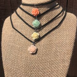 Handmade rose pendant choker necklaces.