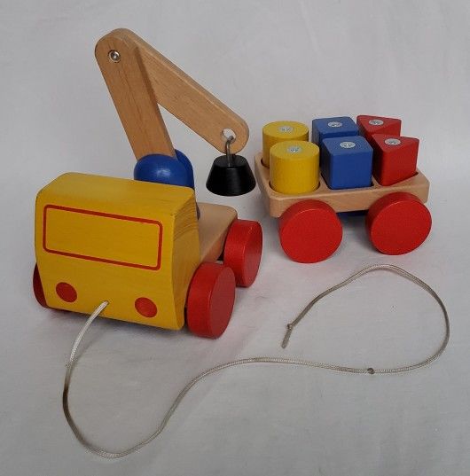 Ikea Wooden Truck & Trailer with Magnetic Crane Blocks Push Pull Toy