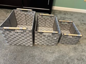 Set of 3 Woven Storage Baskets with Handles