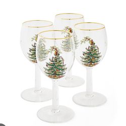 Set Of 4 Spaulding Christmas Gold Rimmed Glasses