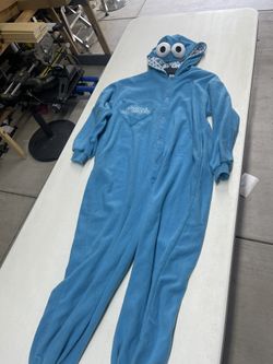 Halloween Costume Cookie Monster Jumpsuit Pajamas Adult Small, Runs Big 