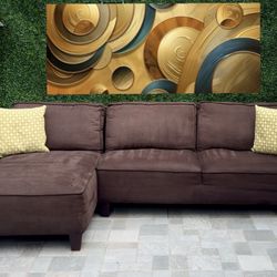(Free Delivery 🚚) Large Brown 2-Piece Sectional w/Chaise Couch  