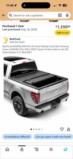 RealTruck BAKFlip MX4 EZ-Lift Hard Folding Truck Bed Tonneal Cover | 450440 | Fits 2022-2026 Toyota Tundra with or w/o OE Track System 5' 5" Bed (66")