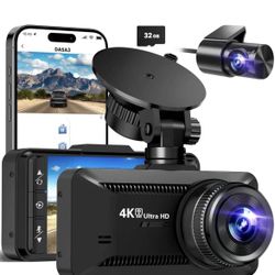 Dash Cam Front Rear 4K/1080P, Dash Camera for Cars Build in WiFi, Full HD Dash Cam with APP Control, 3.94‘’ IPS Screen Dash Camera with 32GB SD Card, 