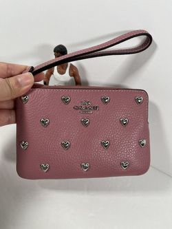 Coach Corner Zip Wristlet with Heart Rivets NWT