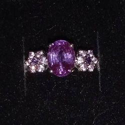 3.10 ct Oval Amethyst Two Flowers Light Pink Sapphires And Amethysts Ring