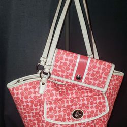Coach Chelsea Tote Bag & Matching Wallet In Pomegranate Pink & White
