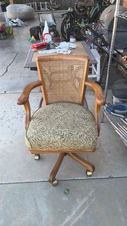 2 Office chairs Wood Cane Back Swivel Chair with Casters