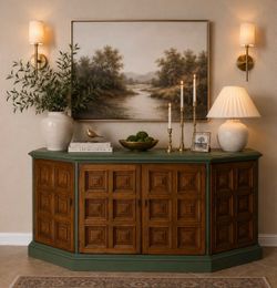 Mid-Century Geometric Brutalist Credenza / Sideboard – Sage & Wood