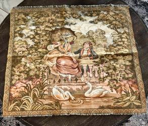 Vintage French Rococo Pastoral Wall Tapestry – Courting Scene