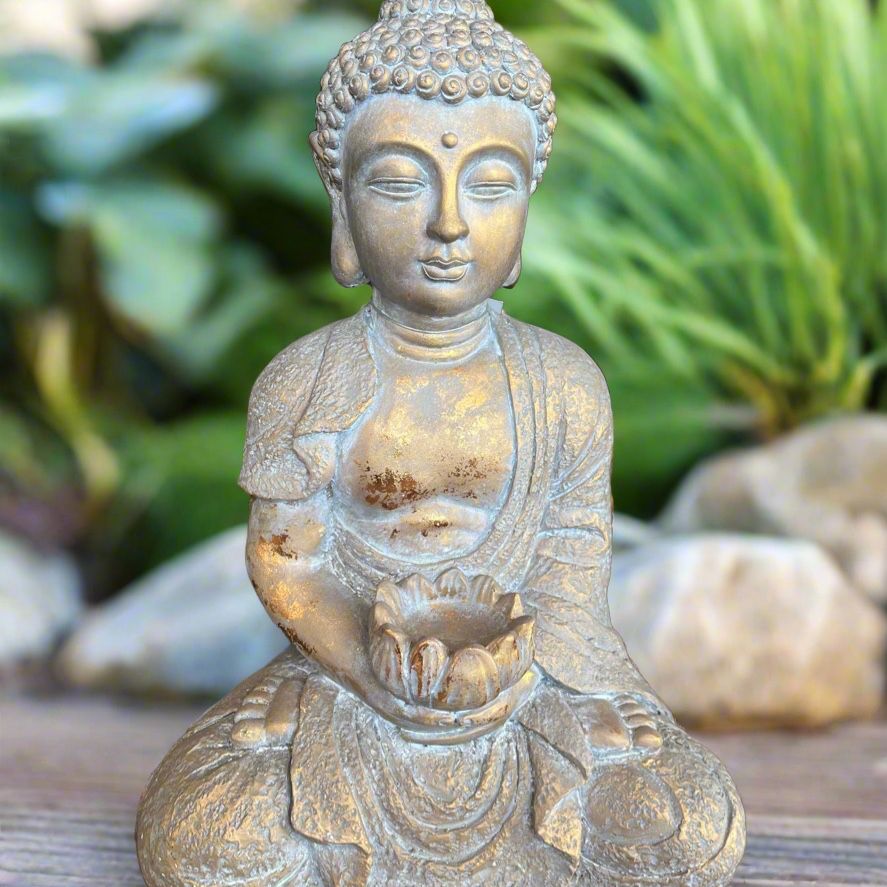 18” H Sitting Buddha Lawn Ornament Zen Outdoor Patio Garden Decor