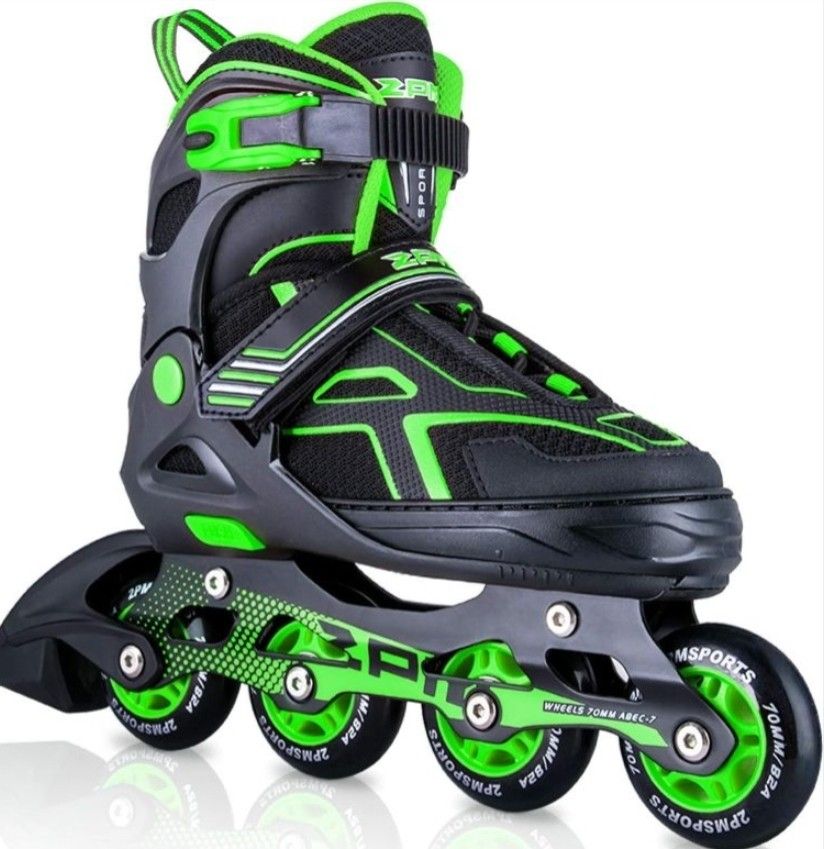 2PM SPORTS Torinx Green Boys Adjustable Inline Skates, Fun Beginner Roller Skates For Kids, Youth, Girls, Men And Women Size:1t

