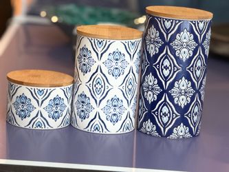 American Atelier Pirouette Ceramic Canister Set with Wood Lids (3 Pcs)