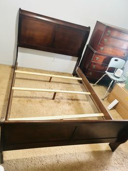 Dark Cherry Wood Sleigh Bed Frame