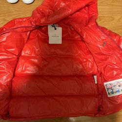 Moncler red puffer jacket with pocket on side. Size 1 brand new never worn comes with tags men’s