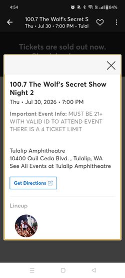 4 Tickets to 100.7 The Wolf's Secret Show Night 2
Thu • Jul 30, 2026 • 7:00 PM