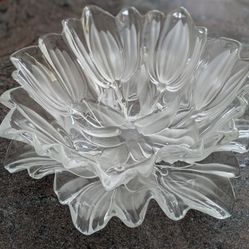 Vintage Mikasa Crystal Large Tulip Flower Bowl Frosted Clear & platter  $30