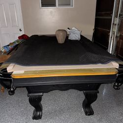 Pool Table Black Legs And Brown Wood Top With Beige 