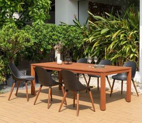 BRAND NEW 7 Piece Patio Rectangular Dining Set - Outdoor Table And Chair Furniture - Solid Wood Recycled Resin Black