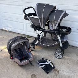 GRACO SIT AND STAND DOUBLE STROLLER AND CAR SEAT!!