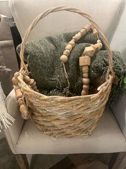 Beautiful large white washed rattan basket