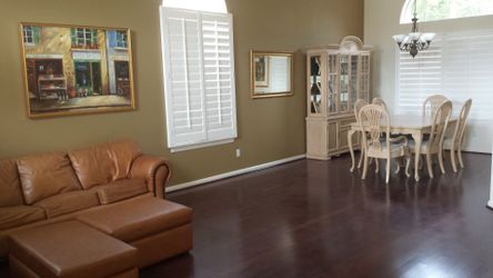 Beautiful dining room set + hutch Beautiful dining room set + hutch
Seats 6 six with two extra leaves
Paid $5700, asking $975
Sorry for lack of pic