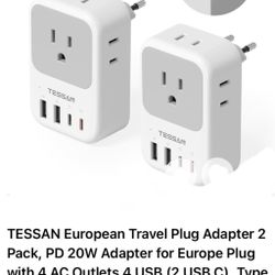TESSAN European Travel Plug Adapter 2 Pack
