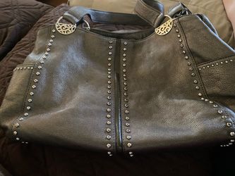 Brighton Metallic Pewter Leather Studded Shoulder Bag