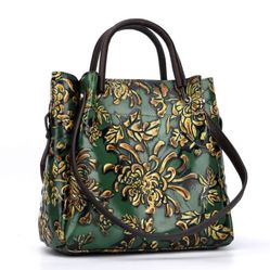 Genuine Leather Vintage Three Dimensional Embossed Luxury Handbag